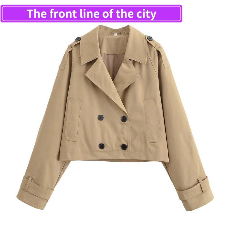 

Faionable Loose Leather Jaet Women's Autumn Season Commute Sle with kets Long Sve Fce Lined Regular Length