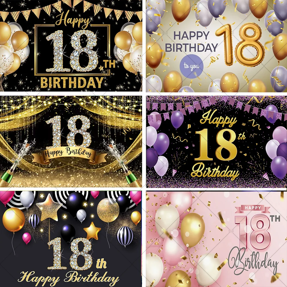 

Happy 18th Birthday Banner Luxurious Colorful Background Party Decoration for Indoor and Outdoor Photography Background props