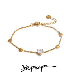 Yhpup Zirconia Heart Love Chain Fashion Bracelet Bangle Waterproof Stainless Steel Exquisite Ankle Foot Jewelry