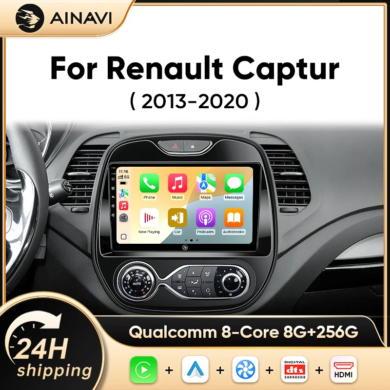 Autoradio Ainavi per Renault Kaptur Captur Clio Samsung QM3 2013-2020, Carplay Wireless, Multimedia Android Auto, Stereo 4G 2Din