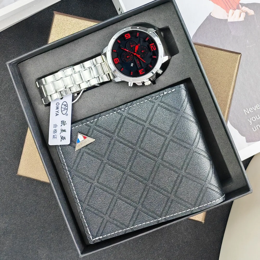 

Модные часы для мужчин, набор кошельков, деловые кварцевые часы, водонепроницаемые наручные часы 30 м, мужской Reloj Hombre, подарок на день рождения для него