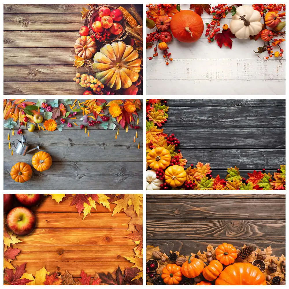 

Pumpkins Decoration Photography Backdrop Autumn Vegetable Wooden Boards Planks Custom Baby Party Studio Photo Booth Backgrounds