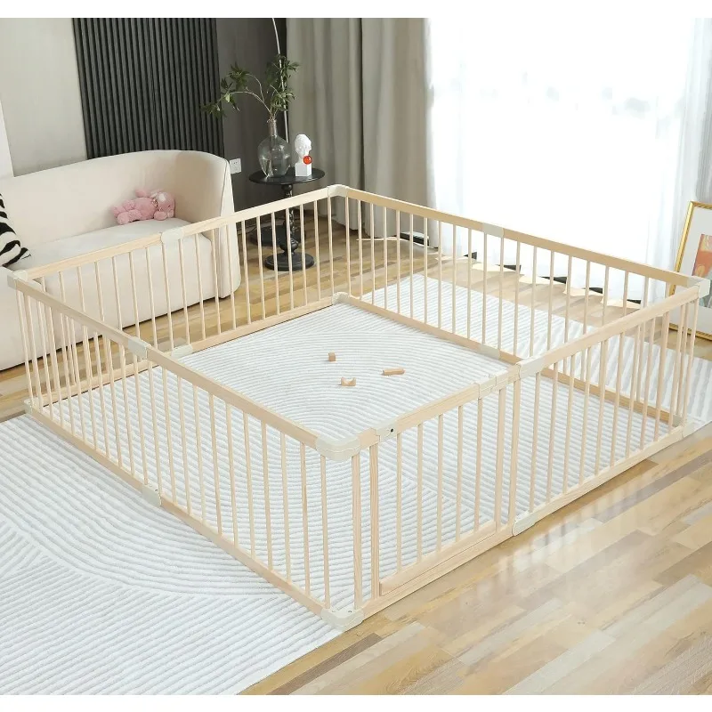 Play Pen Play Fence Yards Wooden Large,Playpens for Babies and Toddlers Kids Indoor,Baby Play Yards Gym Area,Baby Day