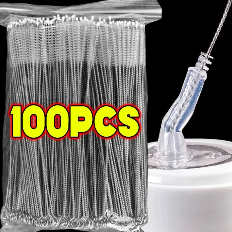 100PCS Stainless Steel Straw Cleaning Brush Baby Cup Bottle Special Long Handle Straw Brushes Multipurpose Household Clean Tool