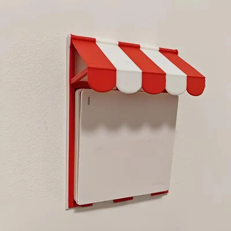 3D Printed Switch Panel Cover Cute Awning Shape Socket Protective Frame Decor Wall Sticker For Home Bedroom Wall Decoration