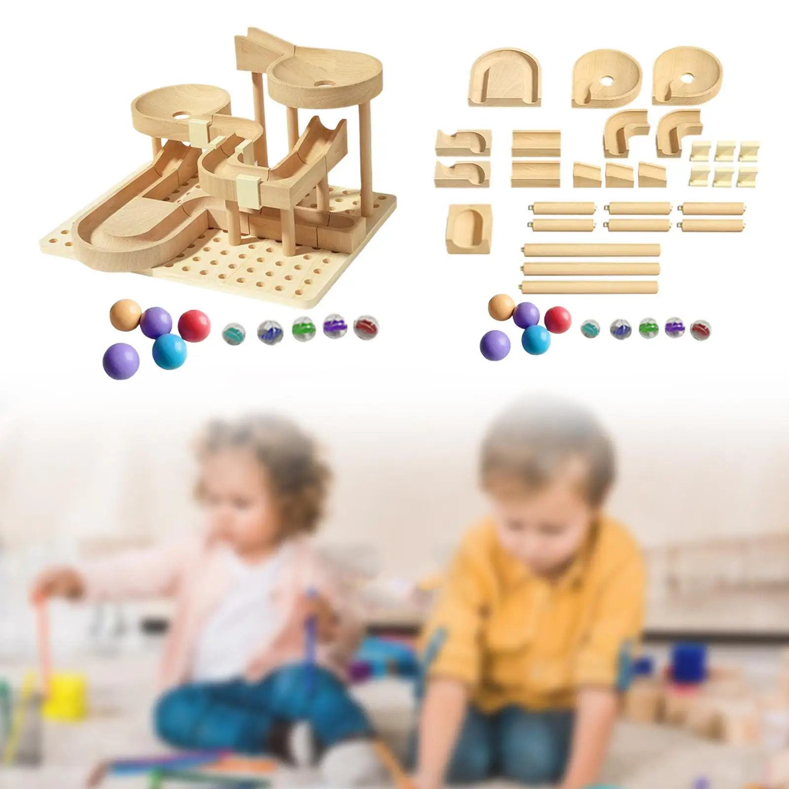 Wooden Marble Run,Marble Track Maze Game Marble Maze Toy,Construction Play Set Wood Building Blocks Toys for Children Age 4-8