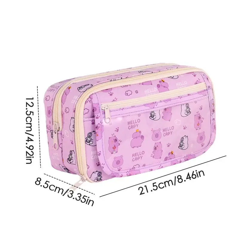 Estuche para lápices estético, bolsa para bolígrafos de papelería con patrón de animales, bolsa de cosméticos con 9 compartimentos con cremallera, bolsa de maquillaje, suministros escolares