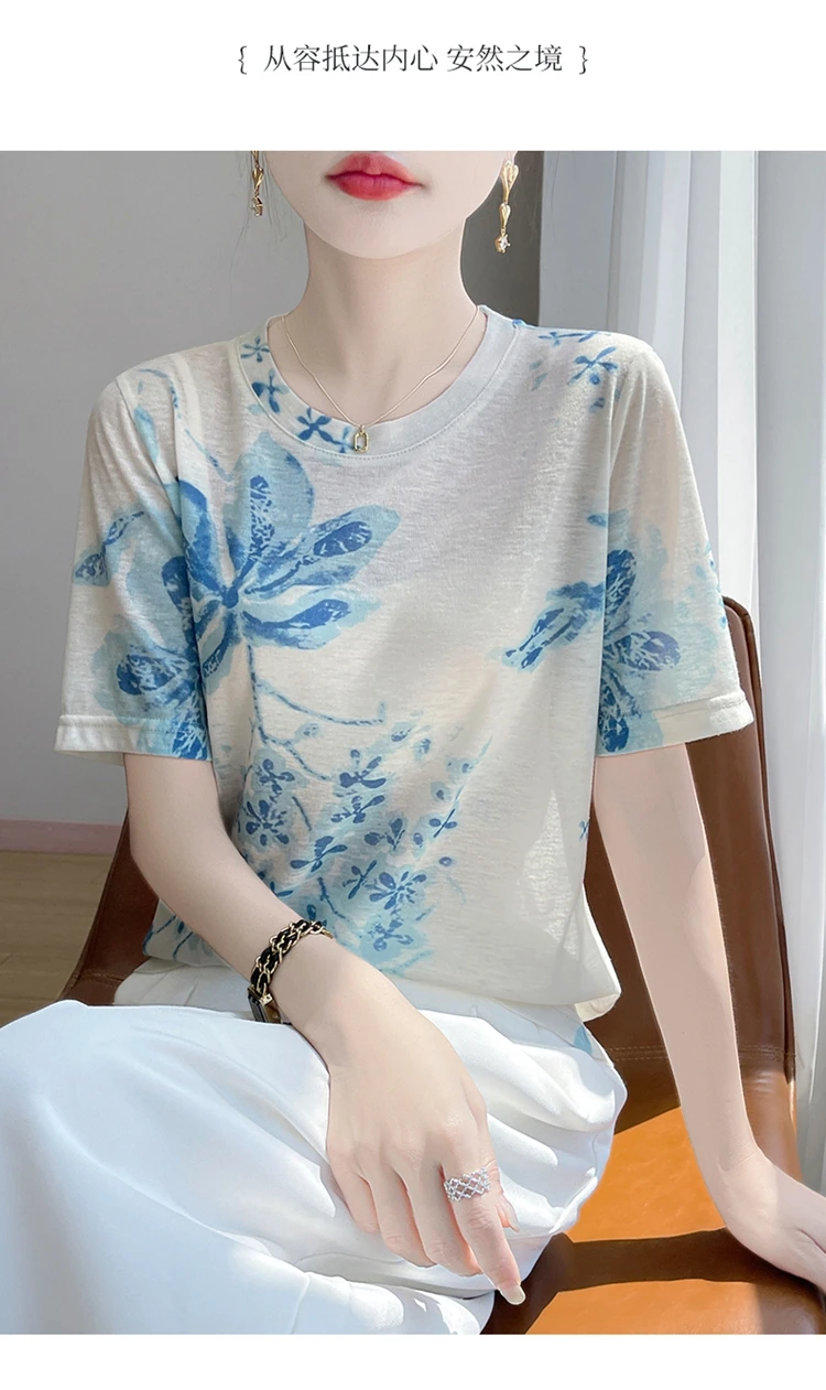 Summer Round Neck Acetic Acid Satin Short Sleeve T-shirt Women's Simple Half Sleeve White Blouse With Thin Inside