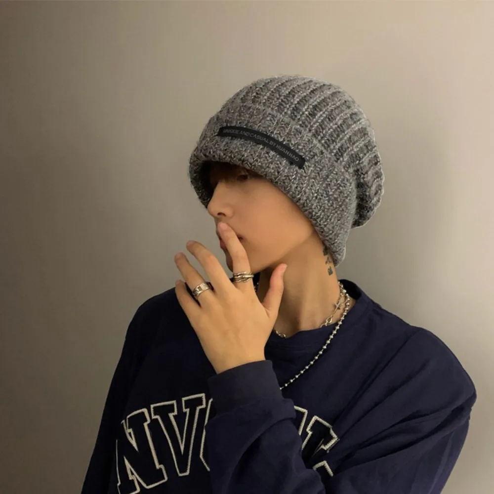New Fashion Men Warm Knitted Hat Soft Thick Wool Wrinkle proof Hat Winter Warm Ski Hat Loose Hat Casual Hat