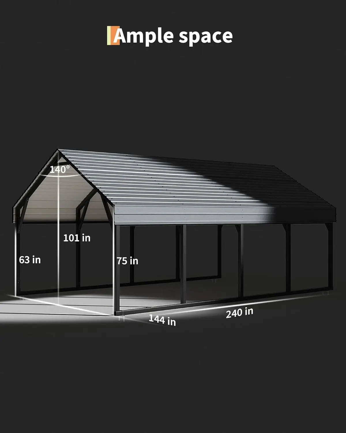 12x20 ft Metal Carport, Reinforced Frame and Steel Roof for All-Weather Use, Permanent Shelter for Bass Boats image 2