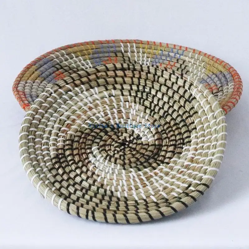 

2pcs Boho Woven Wall Basket Decor Handmade Seagrass Hanging Decorative Tray Bowl Fruit Dessert Plate for Living Room M76D
