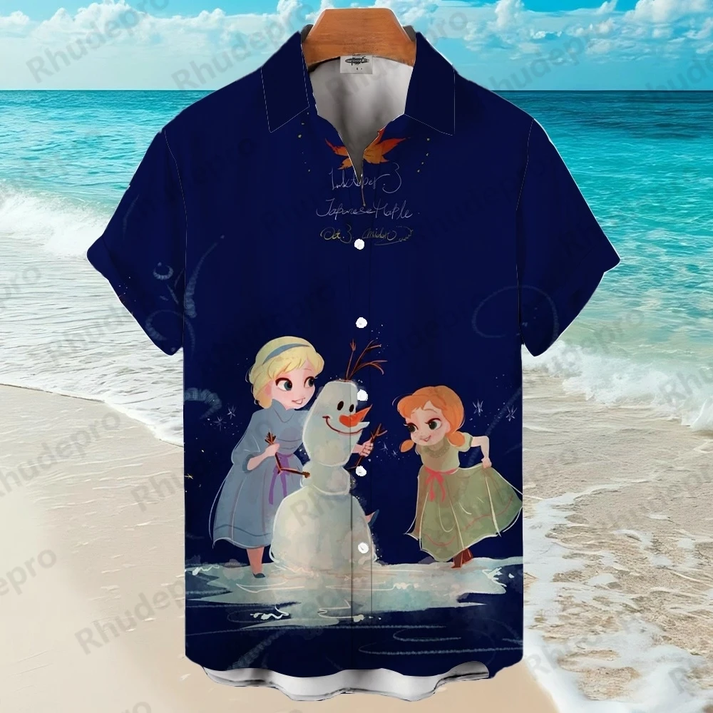 

Disney 2025 Moana Rooster Summer Streetwear Men's Lapel Short Sleeve Hawaiian Shirt Harajuku Style Fashion Casual Slim