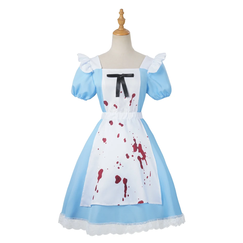 Halloween Scary Bloody Zombie Alice Costume Women Blood Splatter Maid Dress Horror Fairytale Cosplay Carnival Fancy Dress Outfit