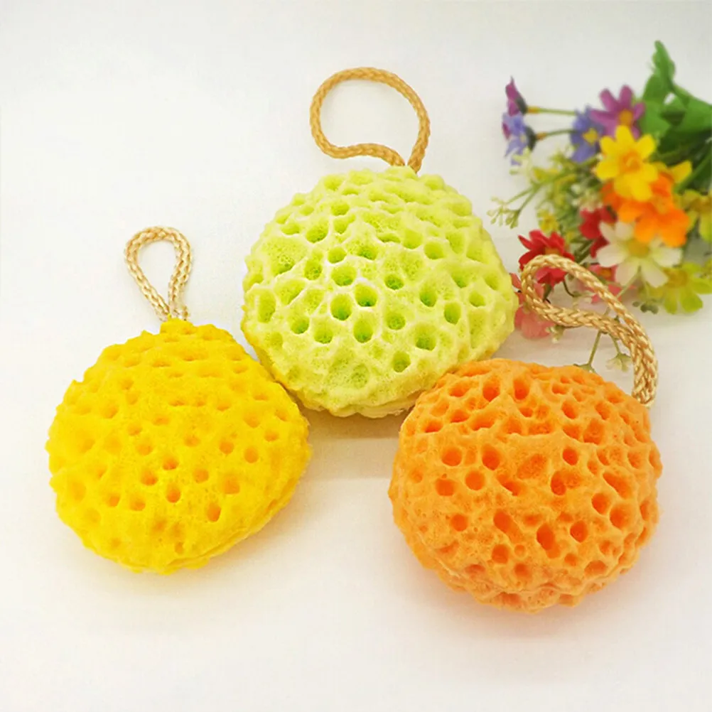 3Pcs Honeycomb Shower Bath Ball Soft Comfortable Bath Sponge Quick Dry Strap Easy Hang Yellow Green Orange Cleansing Body