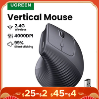 UGREEN Vertical Wireless Mouse 2.4G Ergonomic 4000DPI 6 Mute Buttons for MacBook Tablet Laptops Computer PC Mice Black Pink