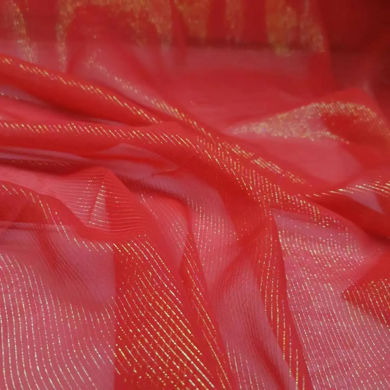 Magic Shiny Dress Metallic Metal Jacquard Red Silk Fabric Scarf Toub Gown Cloth Material