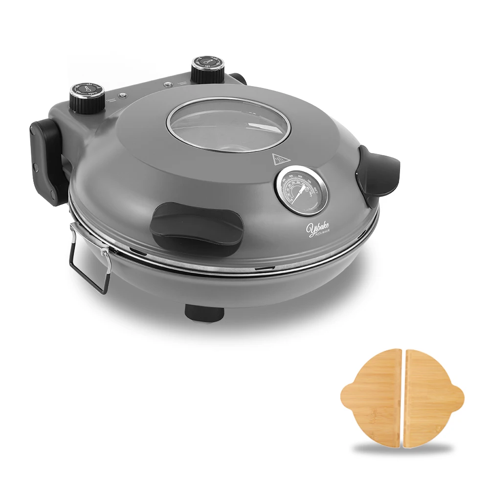 

YIBAKE 12’’ Electric Pizza Oven Gray Indoor Countertop Oven Pizza Maker 1200W 5-Min Crisp Dual Knob Control Double-Side Heat