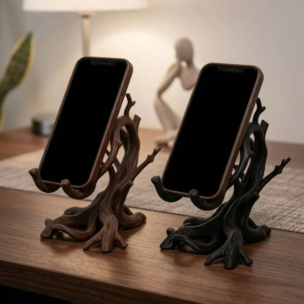 3D Printed Tree Root Phone Stand Twisted Tree Root Minimalist Desk Phone Holder Curved Branch Nature Inspired Photo Card Holder