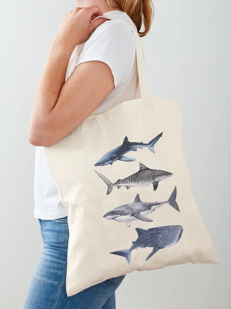 

SHARKS IV-blue, tiger, white and whale sharks Tote Bag Canvas large tote bag shopper bags for women