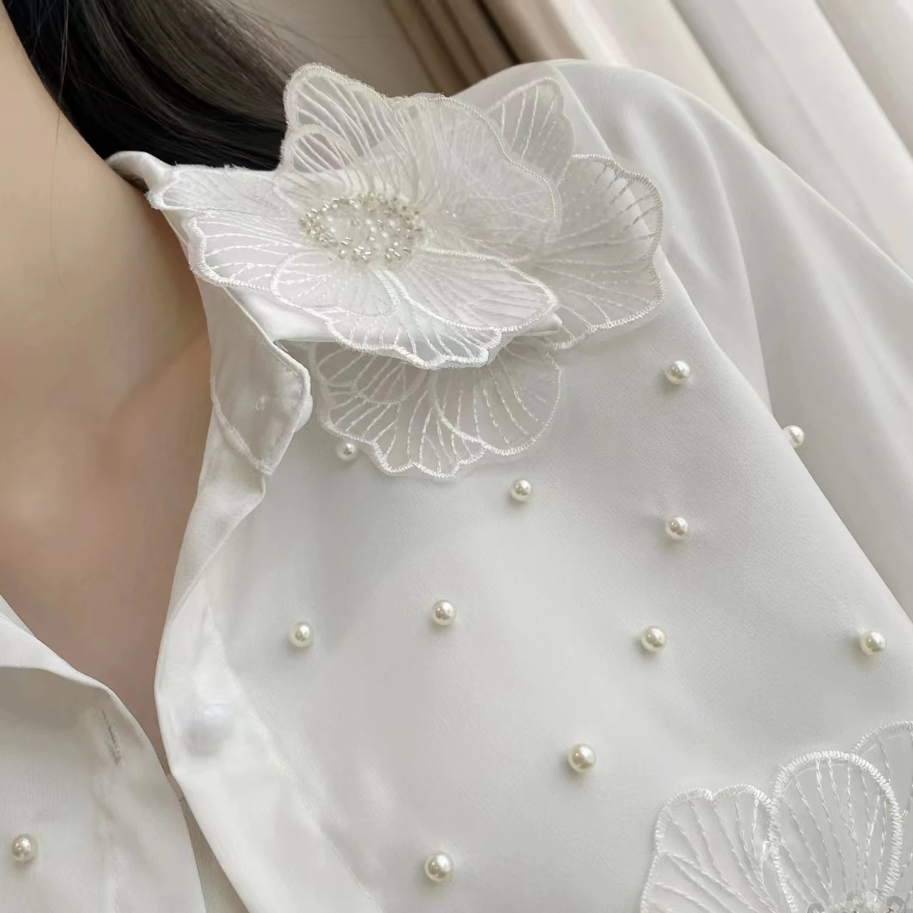 French Chic Western Style Heavy Industrial Embroidery Clothing Three-dimensional Flower Sequins Beaded Shirt Top