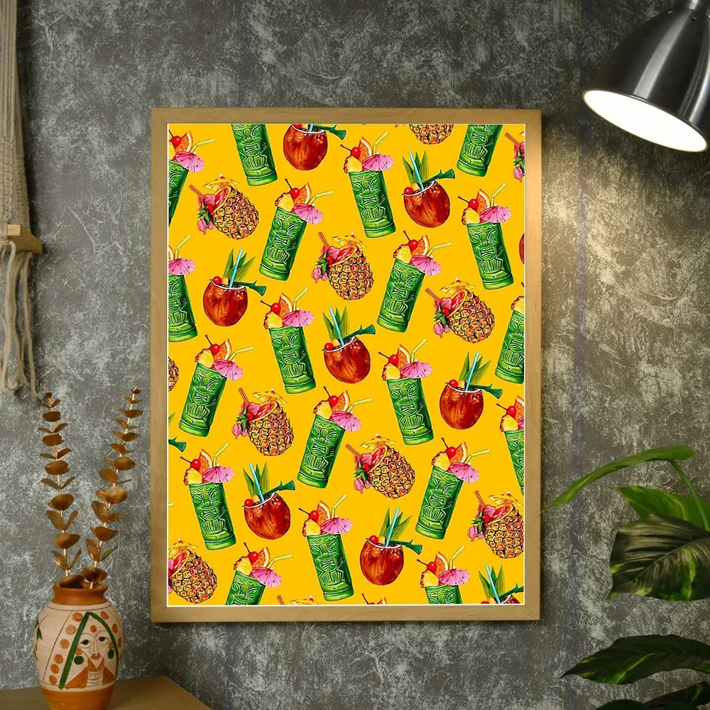 الاستوائية قماش جدار الفن كوكتيل بار ديكور أوراق النخيل الصيف المشاعر ديكور المنزل الشاطئ موضوع غرفة المعيشة الفني المطبوعات الحديثة #4