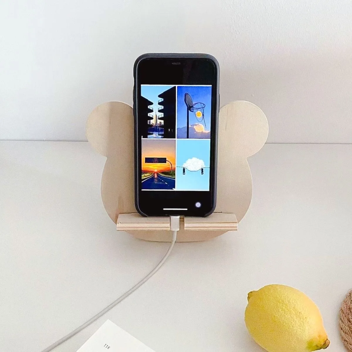 

2Pcs Mobile phone holder, phone stand, charging stand, wooden tabletop tablet stand, bedside phone holder