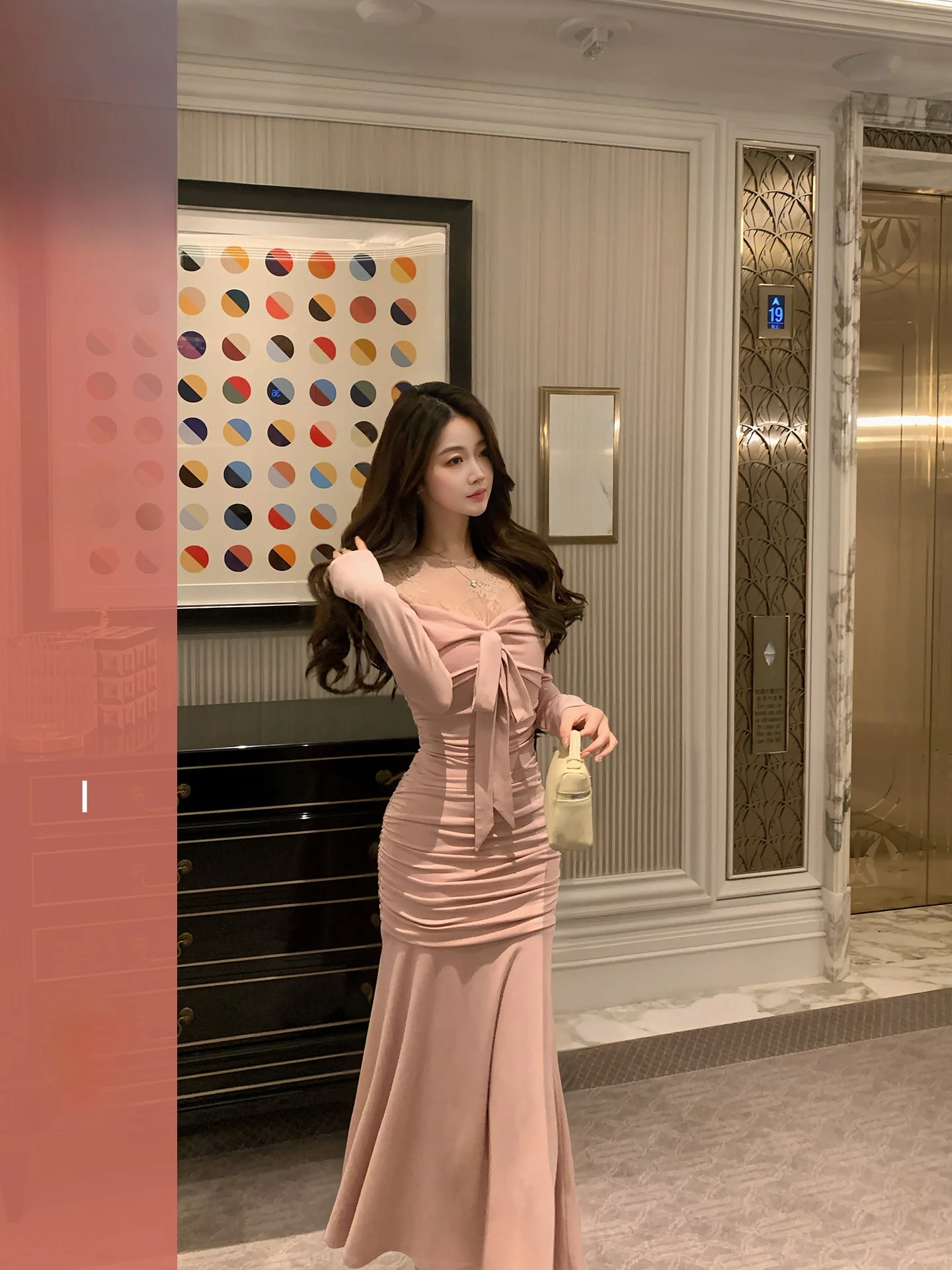 

Slim Fit Lace Patchwork Dress Women's Fashion Spring Season Business Casual Partywear Long Sleeve X Version Business Dress