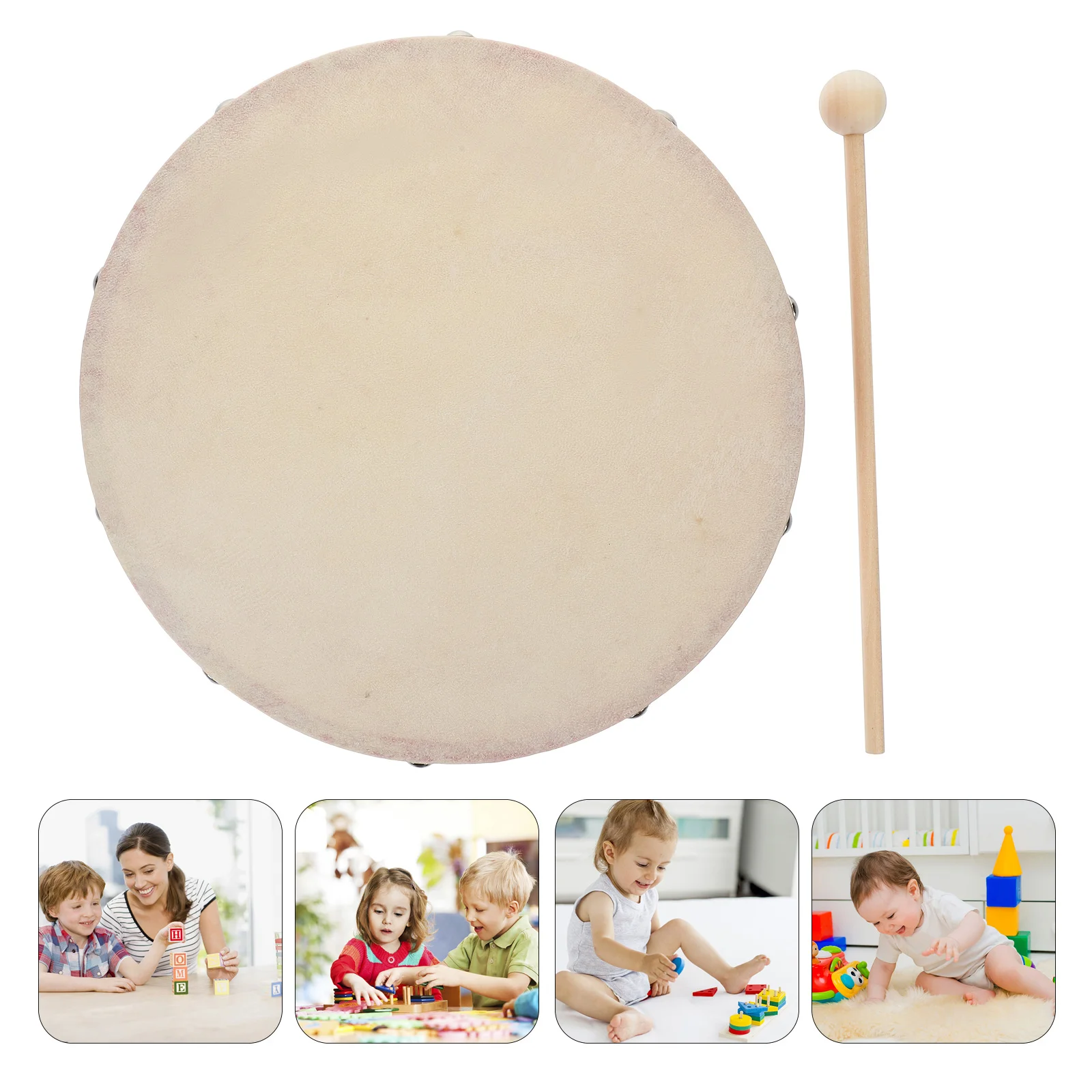 Children's Toy Tambourine Instruments Toddler Drum Hand Wood Kids Musical Supply Percussion