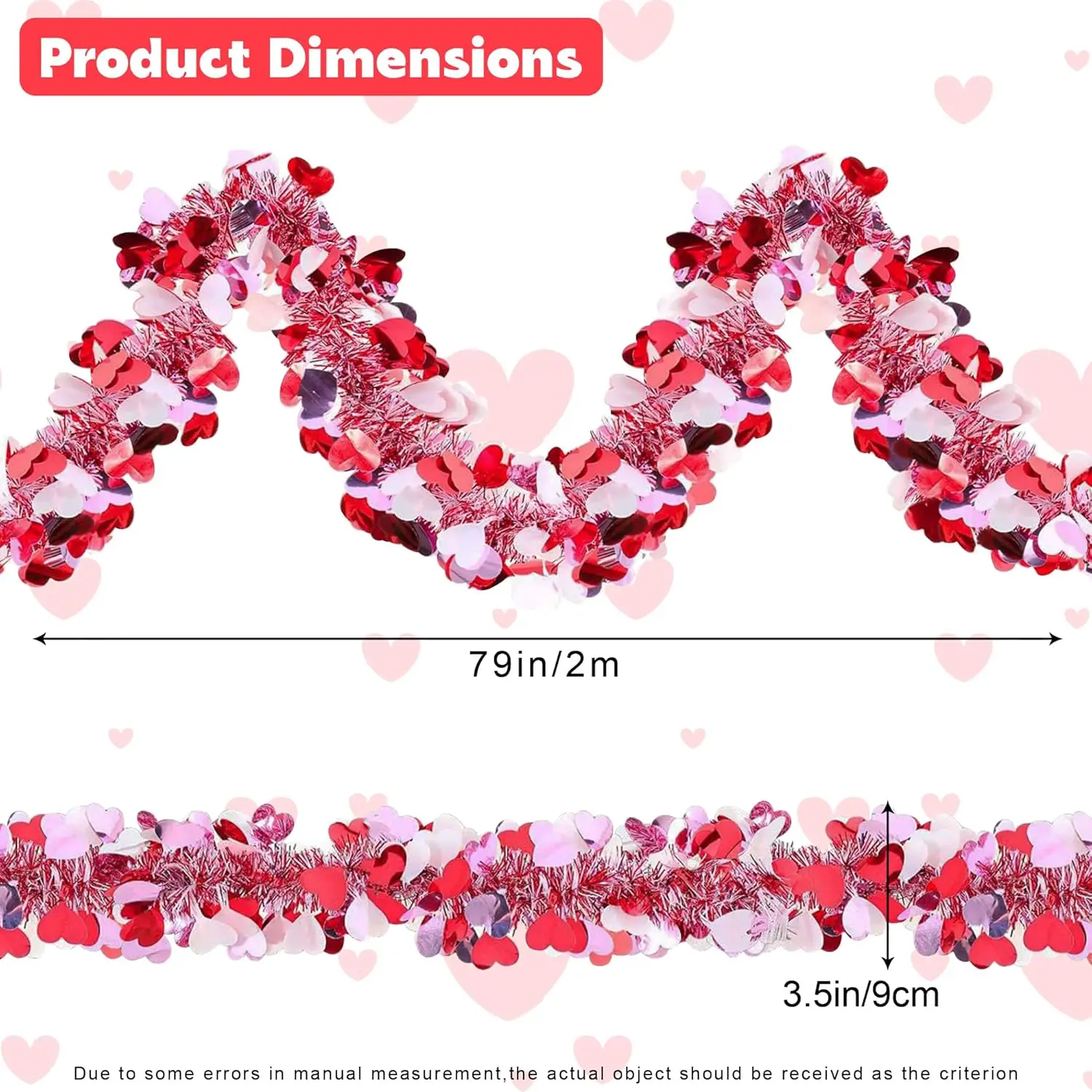 Valentine\'s Day Tinsel Garland White Red and Pink Twist Garland for Valentine Wedding Birthday Indoor Outdoor Party Decorations