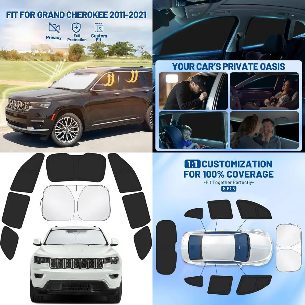 

2011-2021 Комплект солнцезащитных козырьков для боковых окон Grand Cherokee — 8 шт. Рамка с памятью и затемняющая ткань, защита от ультрафиолета для конфиденциальности