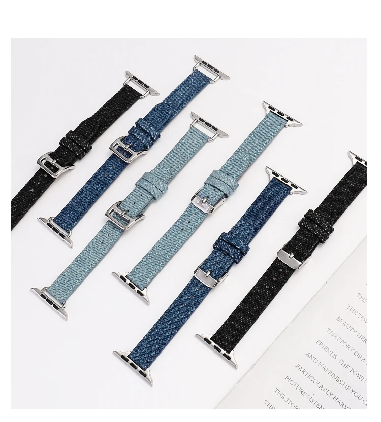 Leather Strap for Apple Watch band 40mm 41mm 45mm 44mm 49mm 42mm 38mm Denim bracelet for iWatch Series 8 7 SE 6 5 4 3 Ultra