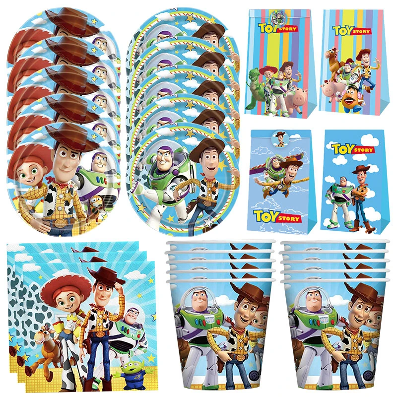 Disney Toy Story Zestaw dekoracji urodzinowych Nowy Buzz Astral Woody Serwetki papierowe Talerze Kubki Balony Artykuły na Baby Shower