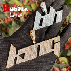 Bubble Letter Iced Out Necklace for Women Sporty Custom Name Pendant Prong Setting Hip Hop Jewelry