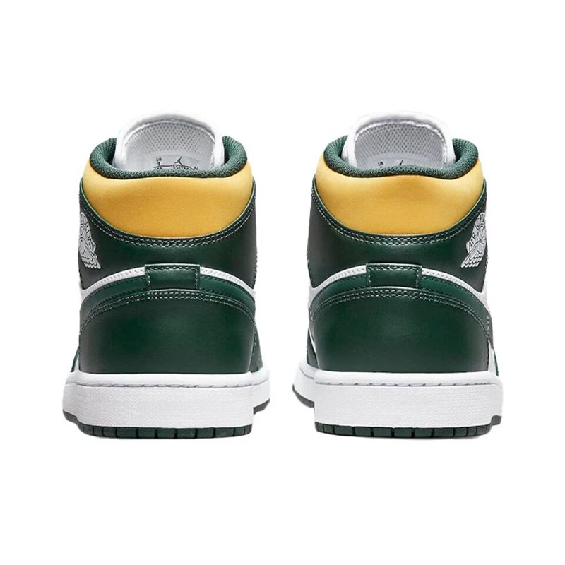 Original Air Jordan 1 Mid Seattle Supersonics High Top Retro Basketball Shoes Men\'s White Green Yellow Sneakers 554724-371