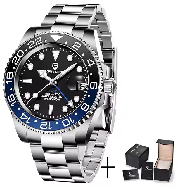 Nieuw PD-1662 PAGANI DESIGN GMT Automatisch Polshorloge RVS 100M Waterdicht Herenhorloge Topmerk 40mm Mechanisch Herenhorloge