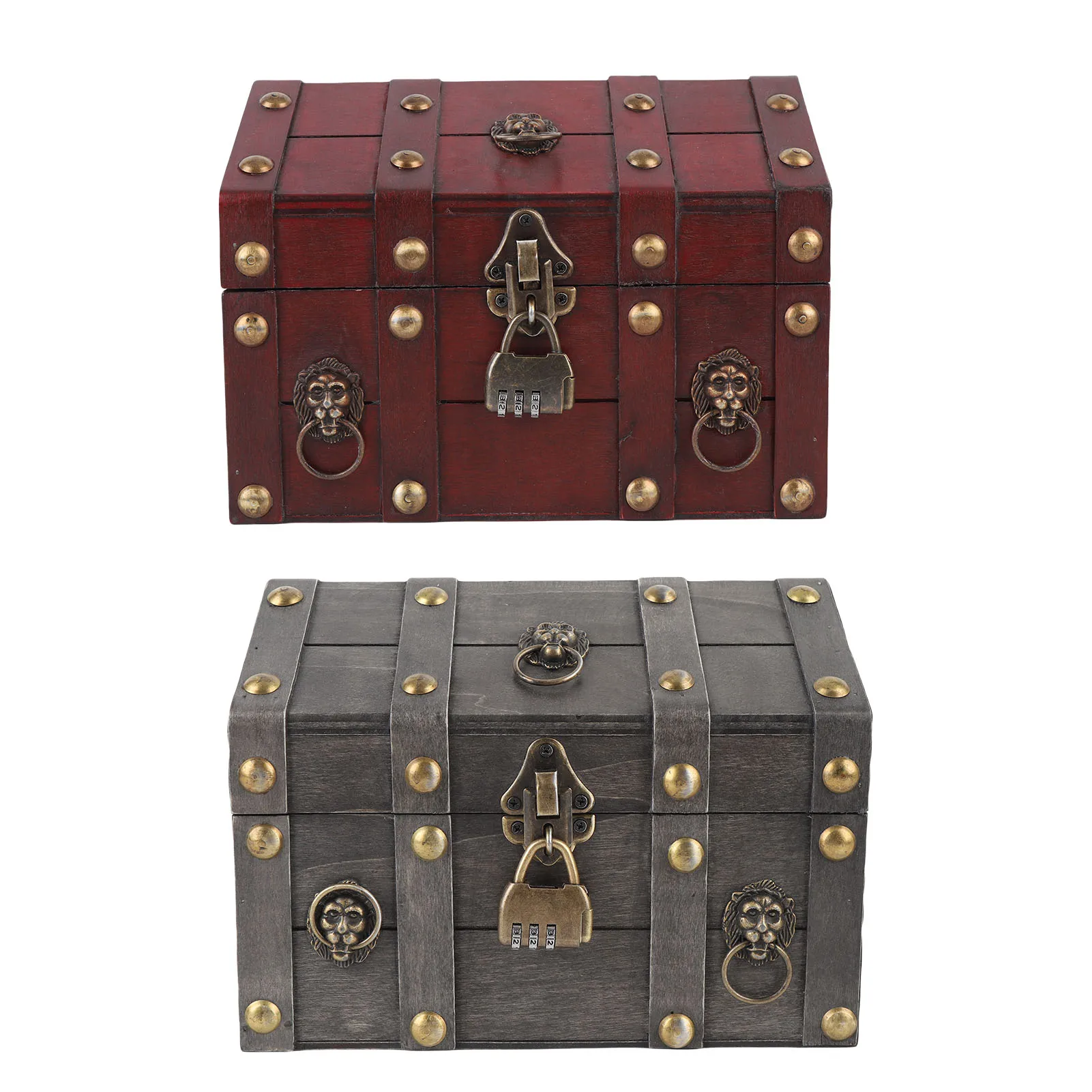 

Vintage Wooden Jewelry Storage Box Decorative Trinket Chest Organizer with Hinged Lid Password Lock For Display Piece