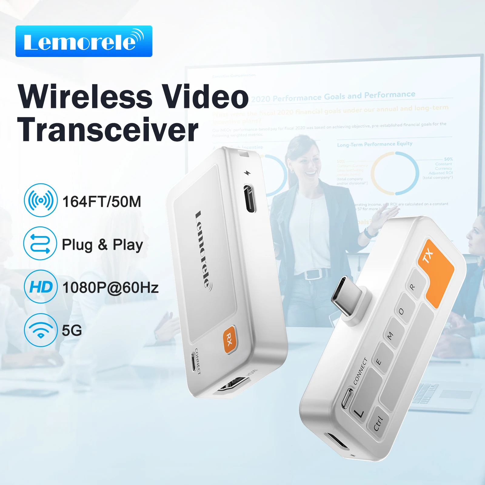 Lemorele – émetteur-récepteur sans fil de type C, Kit de transmission vidéo HDMI 1080P, émetteur-récepteur à faible latence pour bureau/école/maison