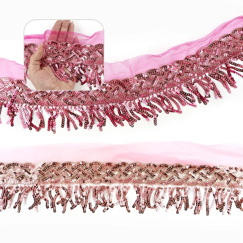 

5Yards 8cm Sequins Tassel Fringe Latin Dress Lace Trim Ribbon Dance Farbic Trimming Garment DIY Sewing Accessories