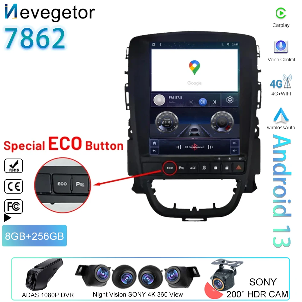 Autoradio Voor Opel Astra J 2009-2015 Android Auto Gps Navigatie Head Unit Multimedia Video Speler 5G Wifi Carplay No 2din Dvd