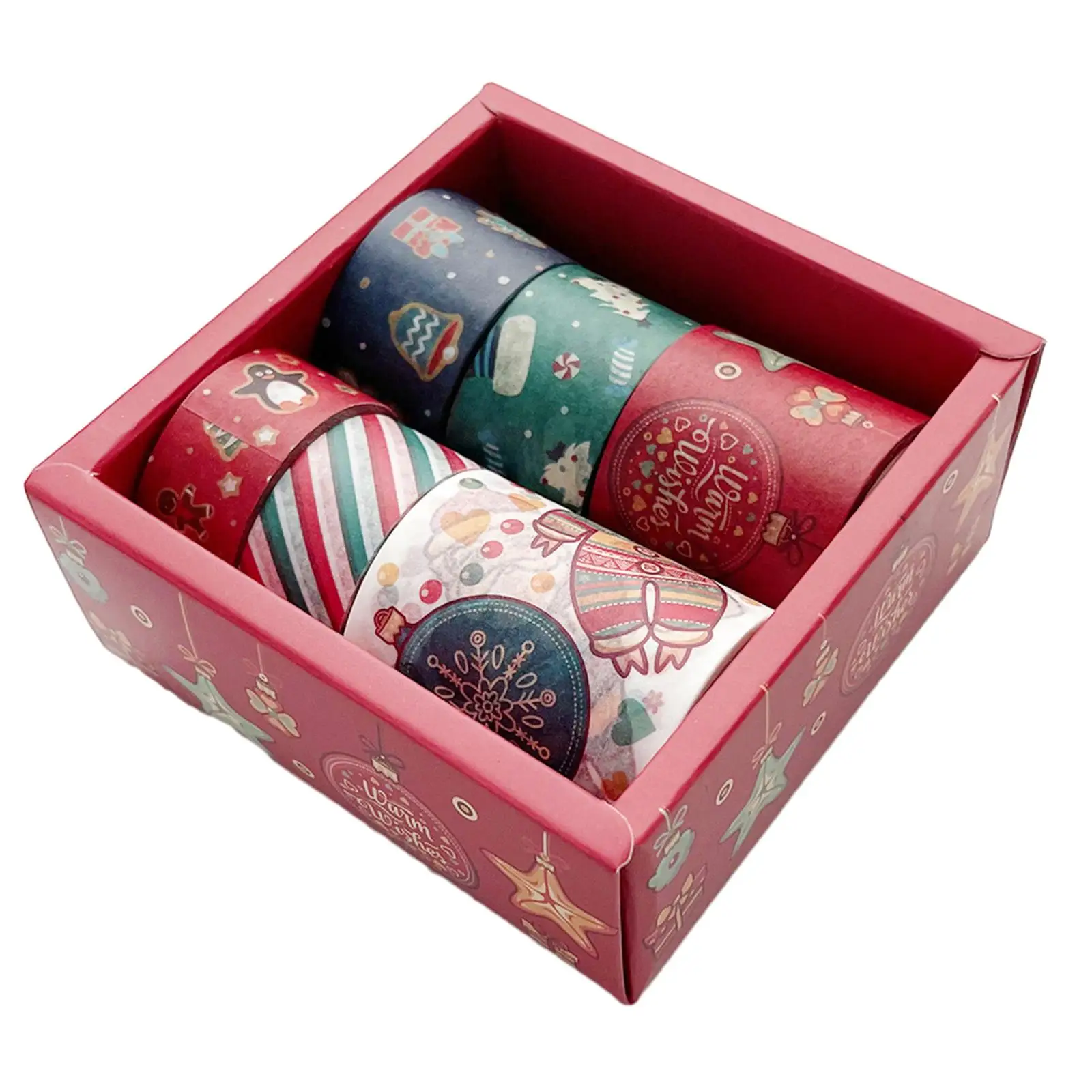 Fita Washi de Natal com Caixa, Fita de Papel, Fitas Mascaradas Decorativas para Cartão Artesanato DIY, Favores de Festa, Embalagem para Presente, Massa com Caixa, 6x