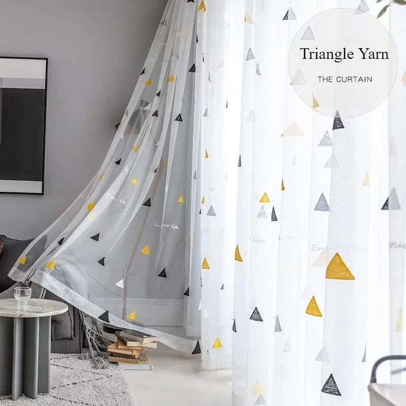 Triangle Soft Embroidered Decorate Sheer Curtain Window Tulle Blackout Drape for Livingroom Bedroom Balcony High Quality Voile