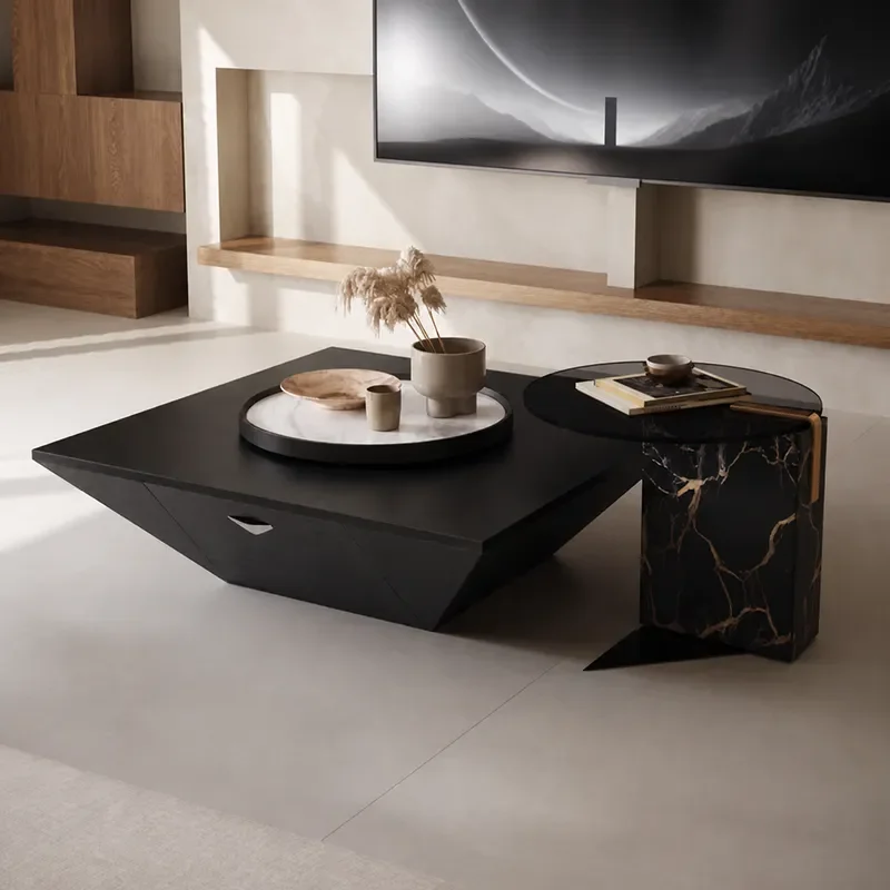 Modern Square Rock Slab Coffee Table Simple Side Tea Table for Living Room Small Apartment Household Furniture Combination