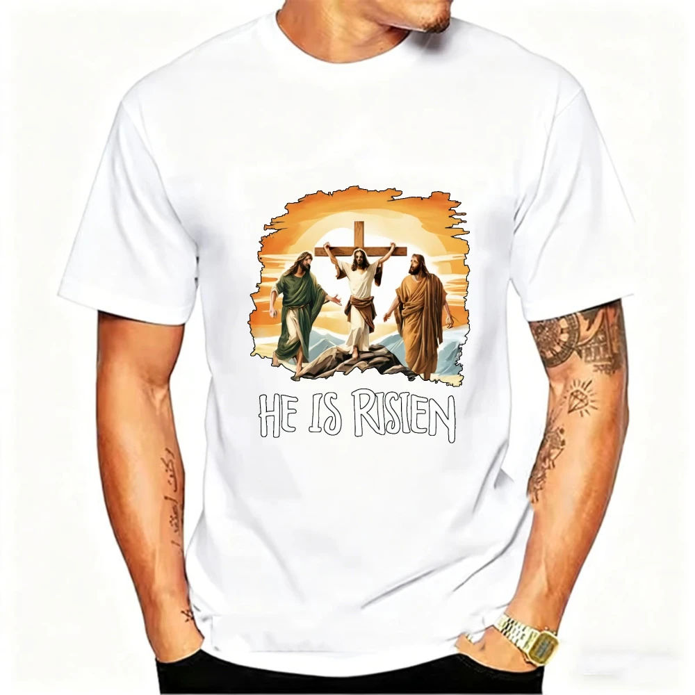 Biblical Verses about Jesus' Resurrection on The Cross; Easter Faith-Themed T-Shirts Men Clothing Graphic T Shirts Cotton Tops