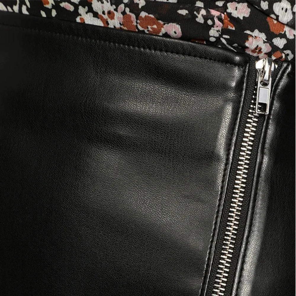 sexy hip zipper skirt high waist black pu leather skirt for women