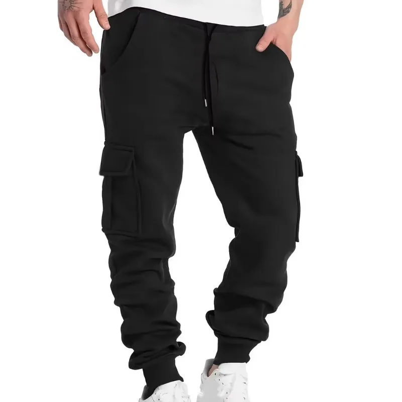 Men Fleece Lined Cargo Jogger Pants Drawstring Casual Trousers For Daily Sports Wear
