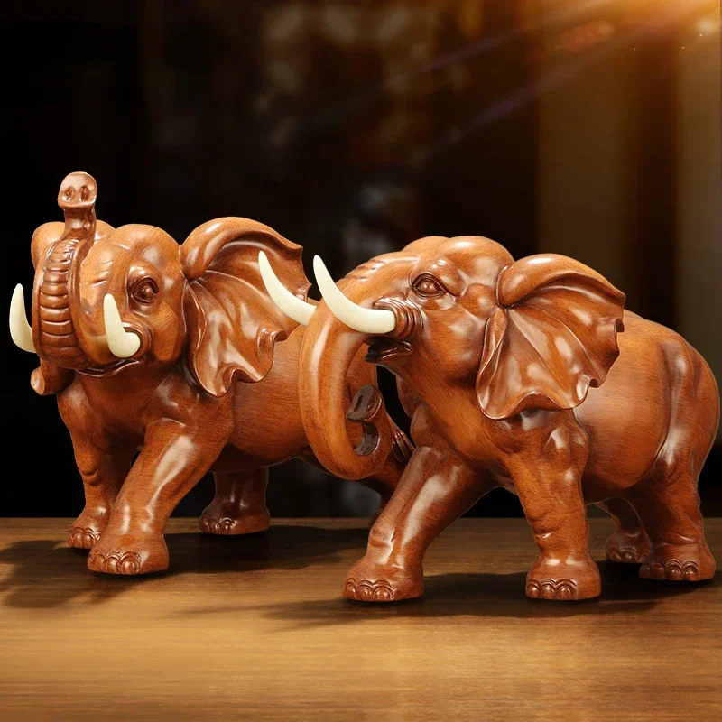 1PC Resin Lucky Elephant Ornament Feng Shui Animal sculpture Crafts Absorb wealth living room Office desktop home decoration