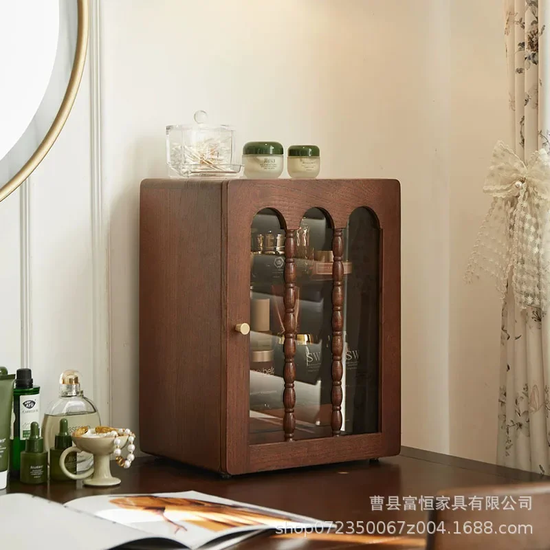 Solid wood cosmetics storage box desktop dresser skin care products dust storagecabinet jewelrybox perfume rack