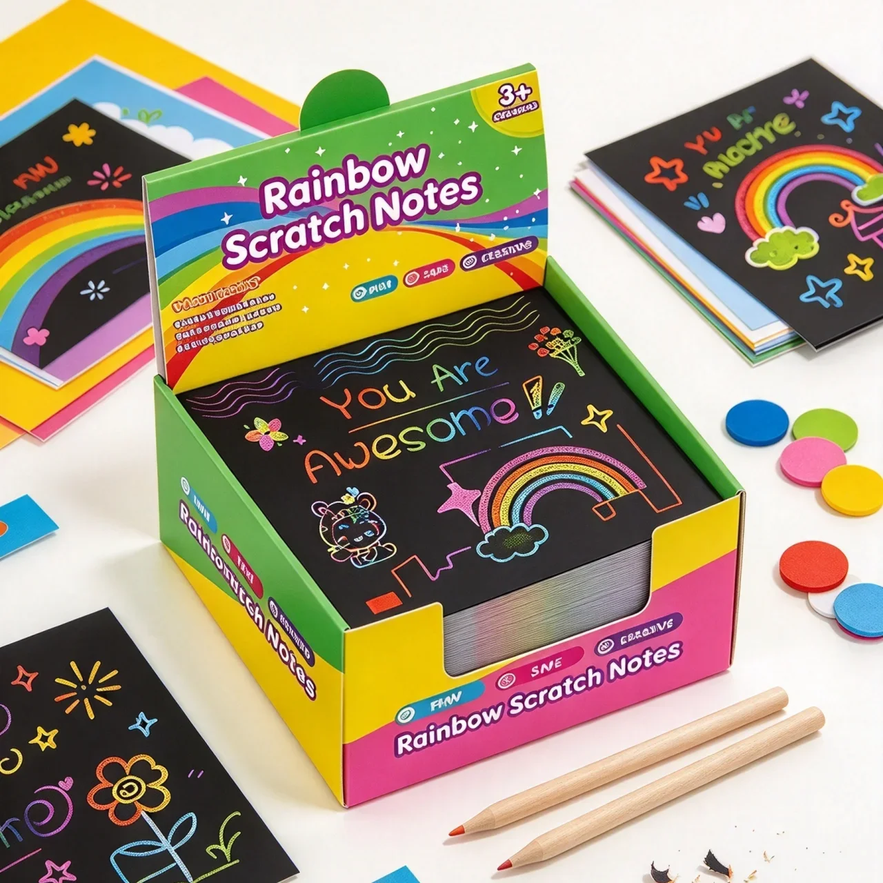Scratch Art Card Gift Set, including 100 sheets of scratch paper and scratch sticks, creative handcrafts, DIY art supplies