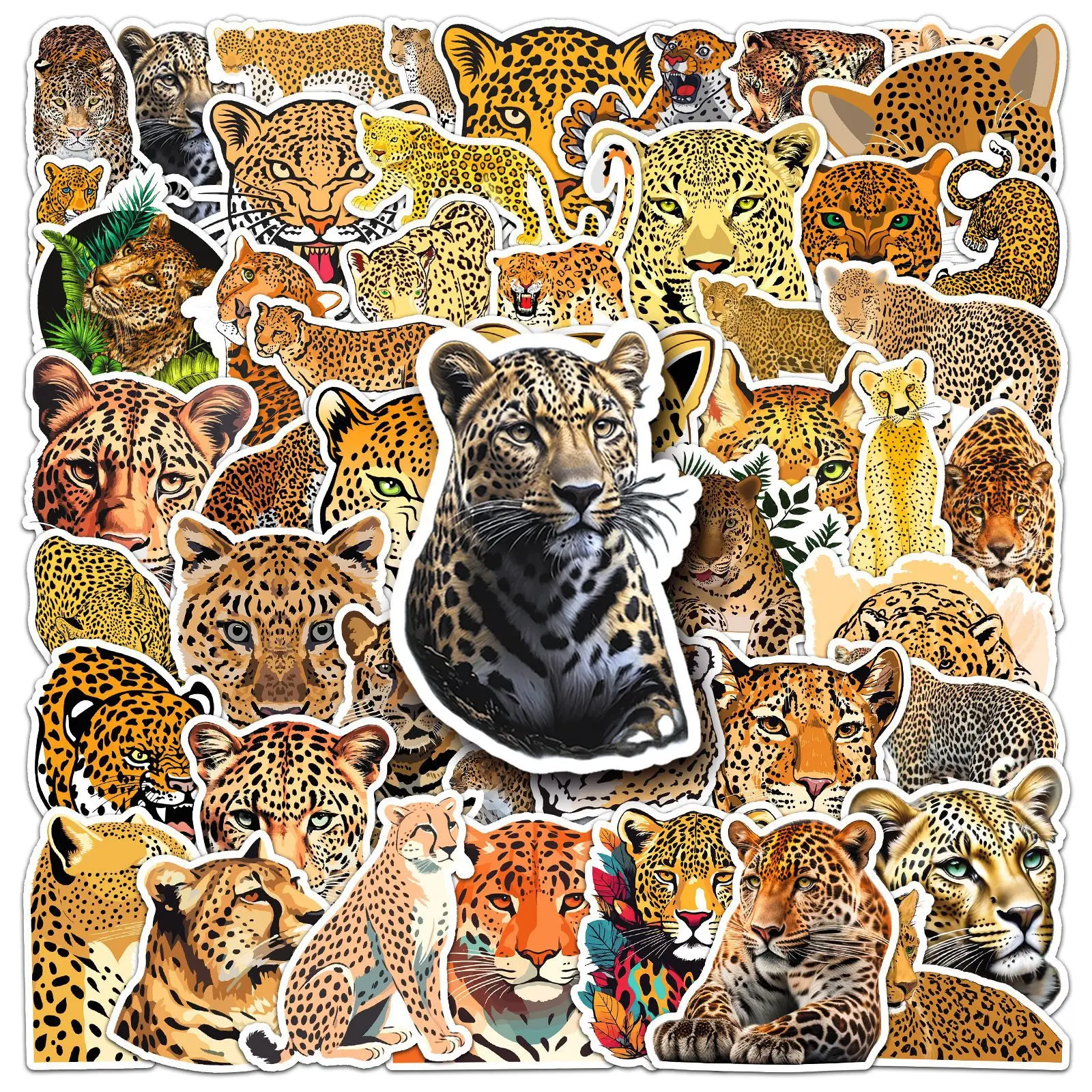 50-100 Stück Leoparden-Graffiti-Aufkleber Cartoon Wildtier Dekorative Aufkleber für Notizbuch Wasserflasche Handy Gepäck