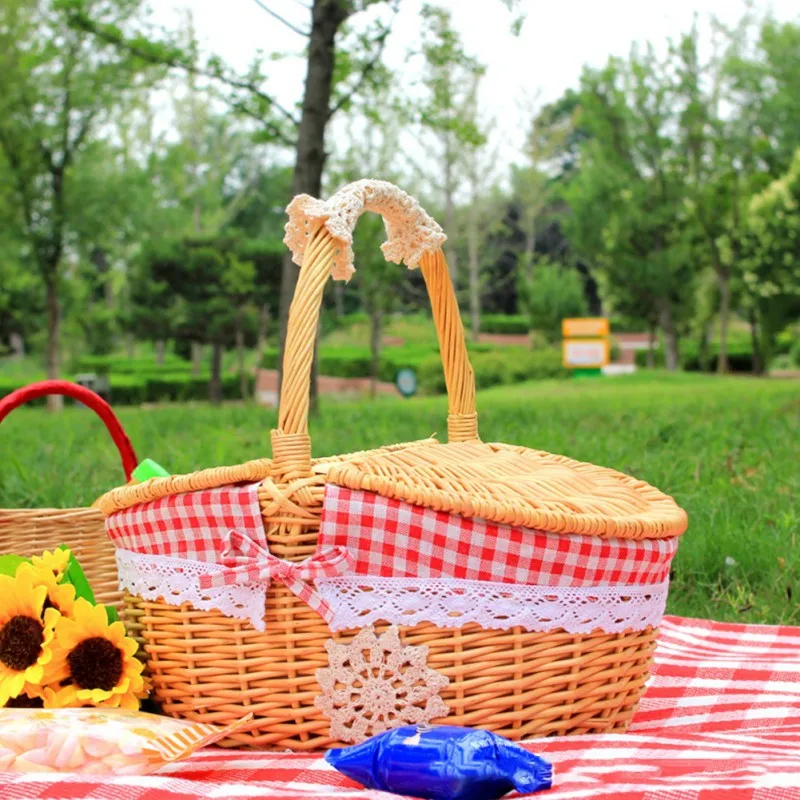 

Picnic Fruit Storage Basket Easter Household Snack Container Wicker Basket with Lid Multi-function Wicker Basket Home Supply